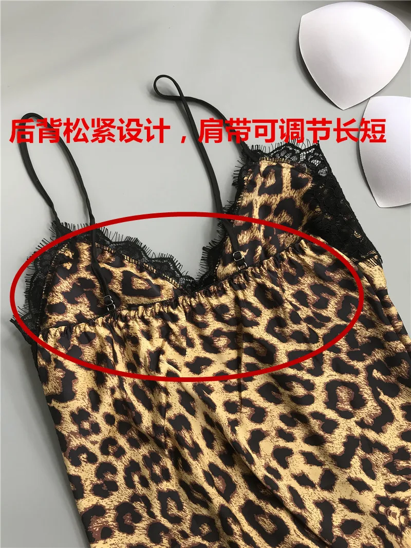 Женская сексуальная ночная рубашка с леопардовым принтом летняя Пижама Черная