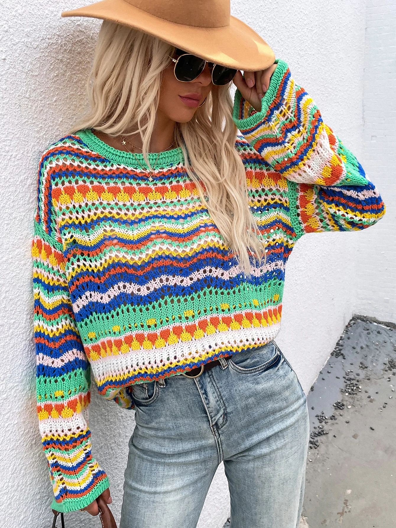 Women Knitted Striped Sweater Autumn Winter Clothes Casual Flare Long Sleeve Sweaters Loose Jumper Colorful Pullover Pull Femme winter knitted sweater women pull femme oversize loose pullover sweater flare sleeve para jumper off shoulder fish scale outwear