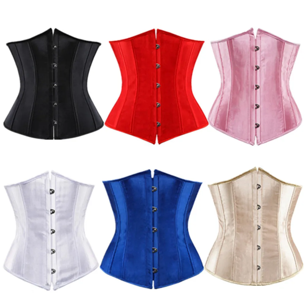 

Satin Women's Slimming Waist Outfit Clothes Satin Waist Cincher Lace Up Boned Bustier Top Underbust Corset With G String