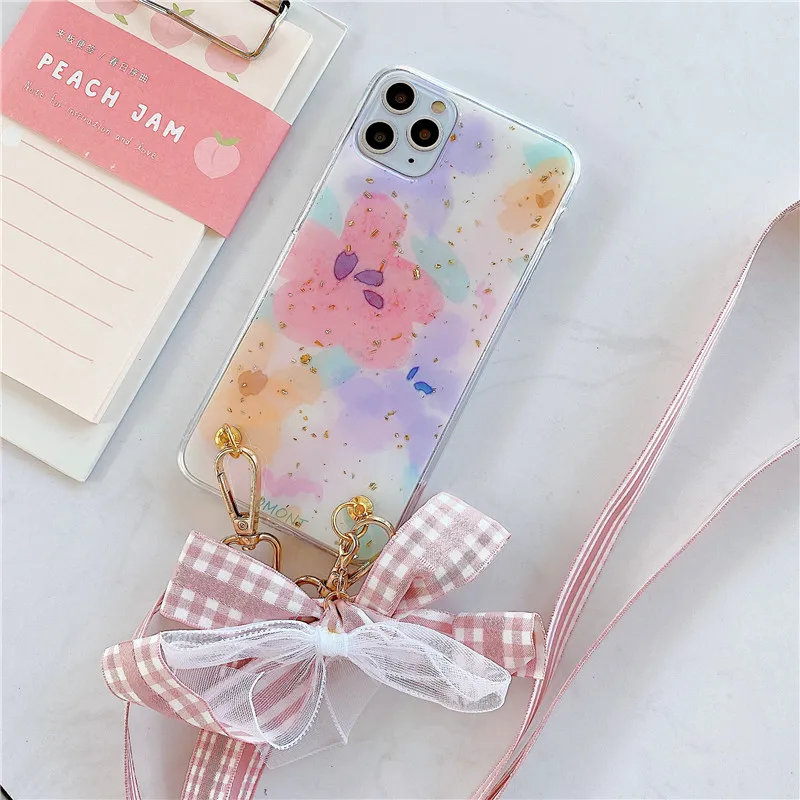 Противоударные чехлы для iPhone 11 Pro Max X XS XR 7 8 6 6S Plus яркие цвета ожерелье ремешок на