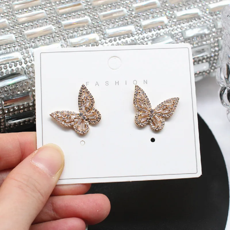 Блестящие боковые новые аксессуары циркониевые серьги гвоздики в форме бабочки