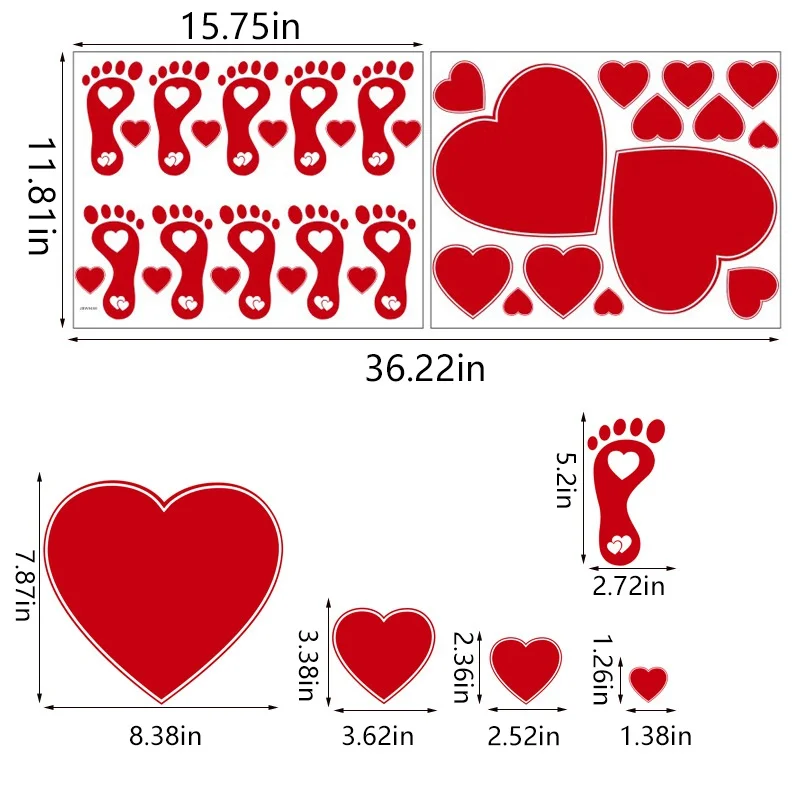 

68 PCS Valentine's Day Heart Floor Stickers Decoration For Home Office - Heart Footprints Decals For Wal