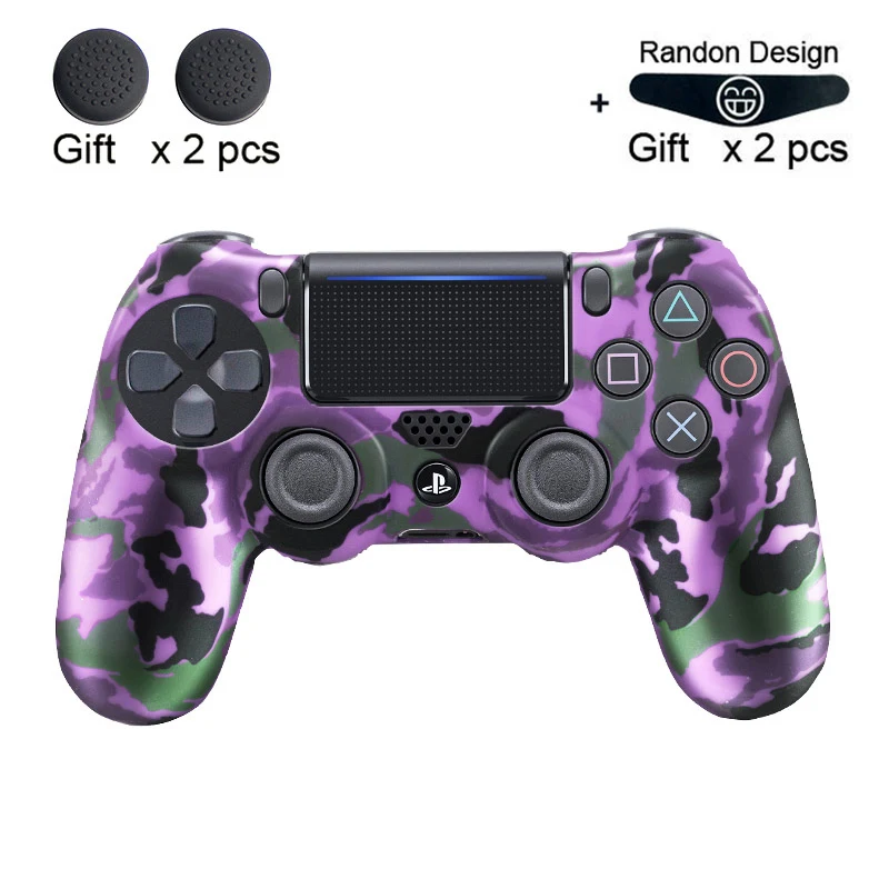 Мягкий гибкий силиконовый чехол, защитный чехол для Playstation 4 PS4 Pro Slim, светодиодный светильник, наклейка, 2 шт., ручка+ светодиодный чехол - Цвет: purple Camo