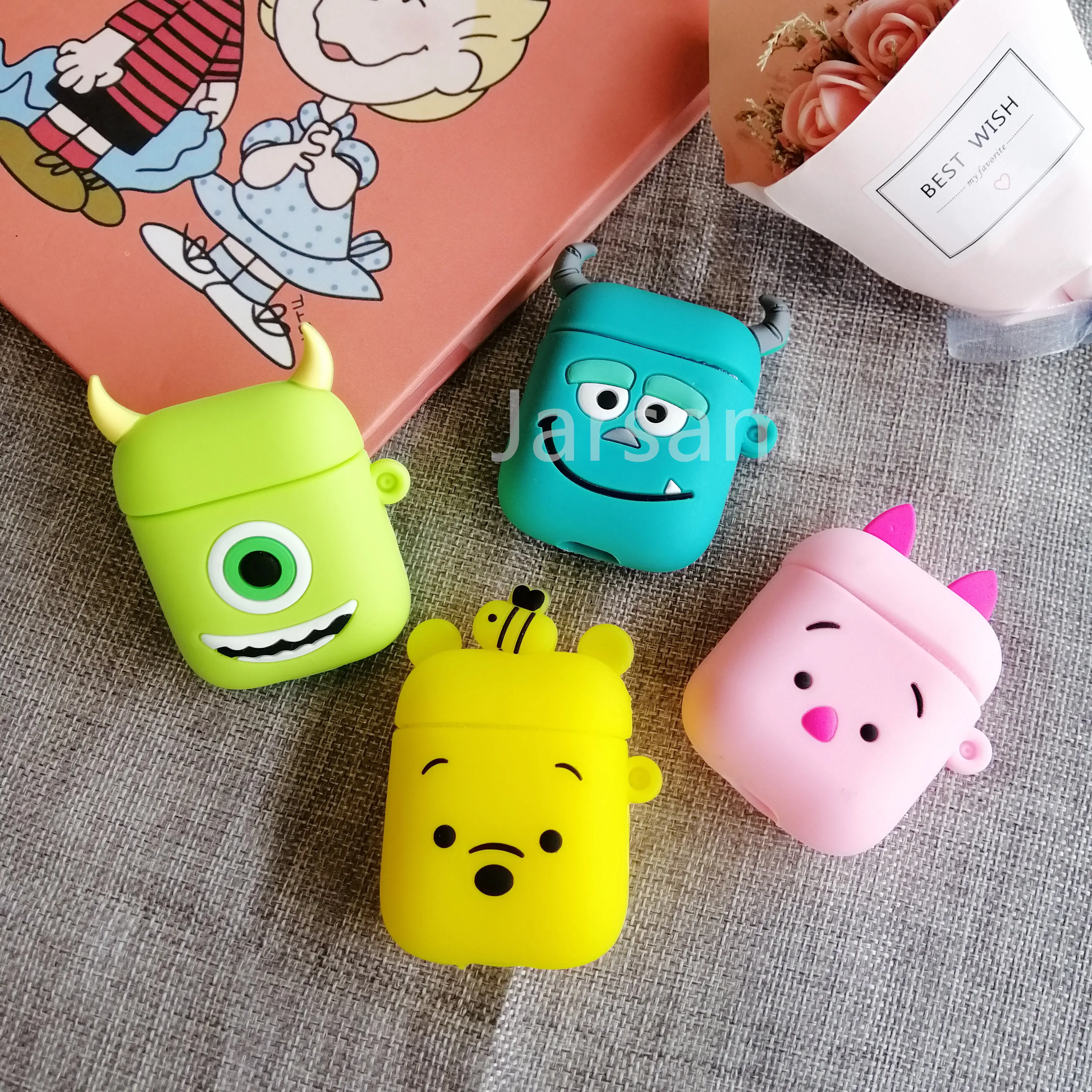 Чехол для Airpods силиконовый чехол с мультяшным рисунком Apple Air pods милый наушников 3D