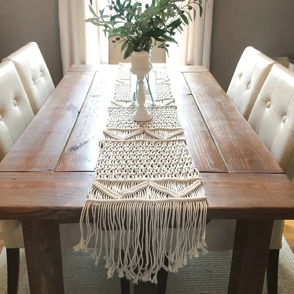 

Macrame Table Runner with Tassels Hand Woven Bohemian Wedding Party Tablecloth Nordic Style Table Runners Home Decor