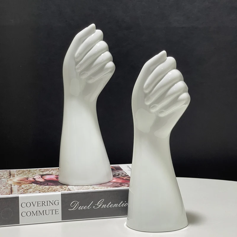 

Creative White Ceramic Flower Vases Nordic Hand Shape Vase Sculpture Shelf Desktop Plant Pot Modern Home Office Art Decor Gifts