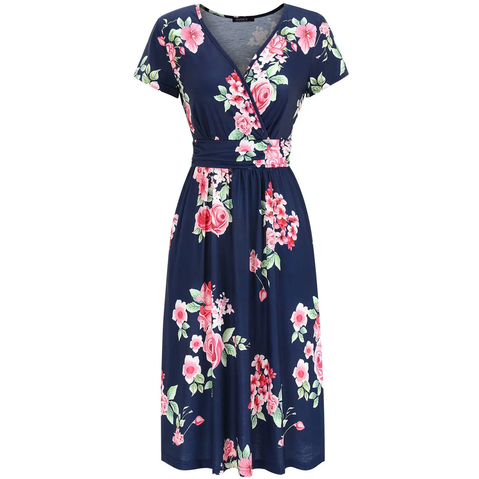 

Boho Women Summer Dress Short Sleeve Floral Print Beach Dresses V Neck A-line Bohemian Dresses Sundress Party Dress Vestidos