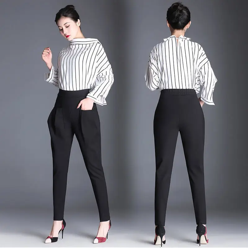 

Женские весенние свободные брюки-карандаш, эластичные брюки стрейч с высокой талией, модель I839, 2021