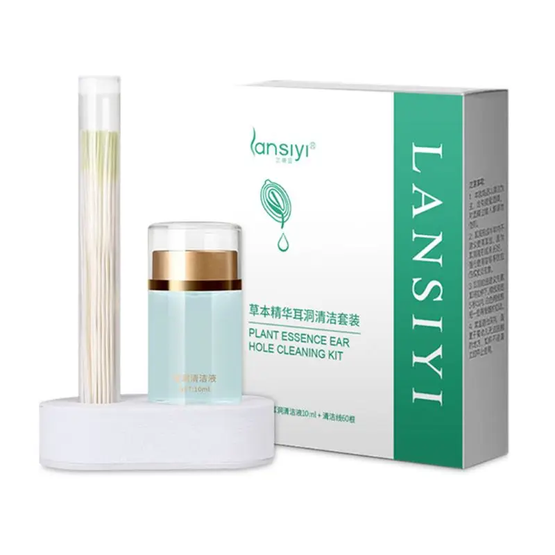 

H7JC Pierced Ear Cleaning Set Herb Solution Paper Floss Ear Hole Sterilization Cleansing Aftercare Tools Kit