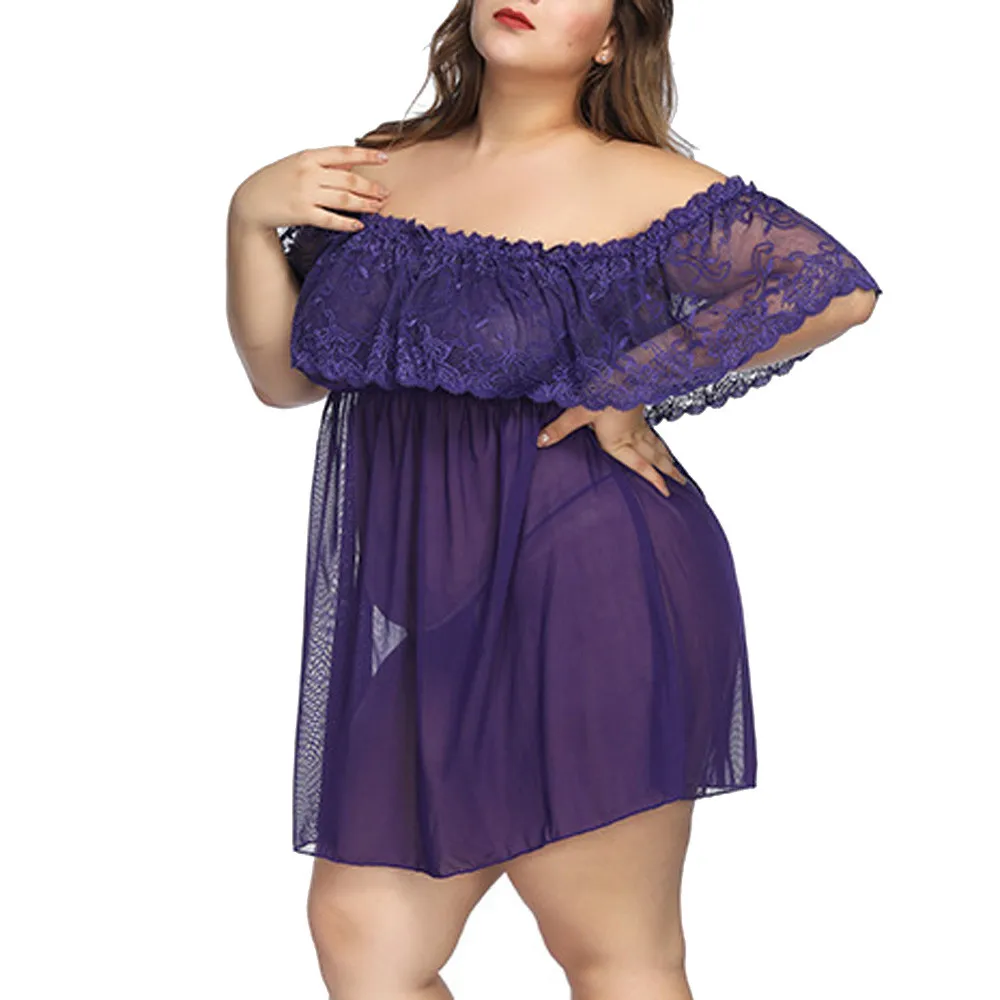 Sexy Nightwear Plus Size S-7XL Women Solid Lingerie Lace Babydoll G-String Thong Stocking Underwear Seksi Gecelik | Тематическая