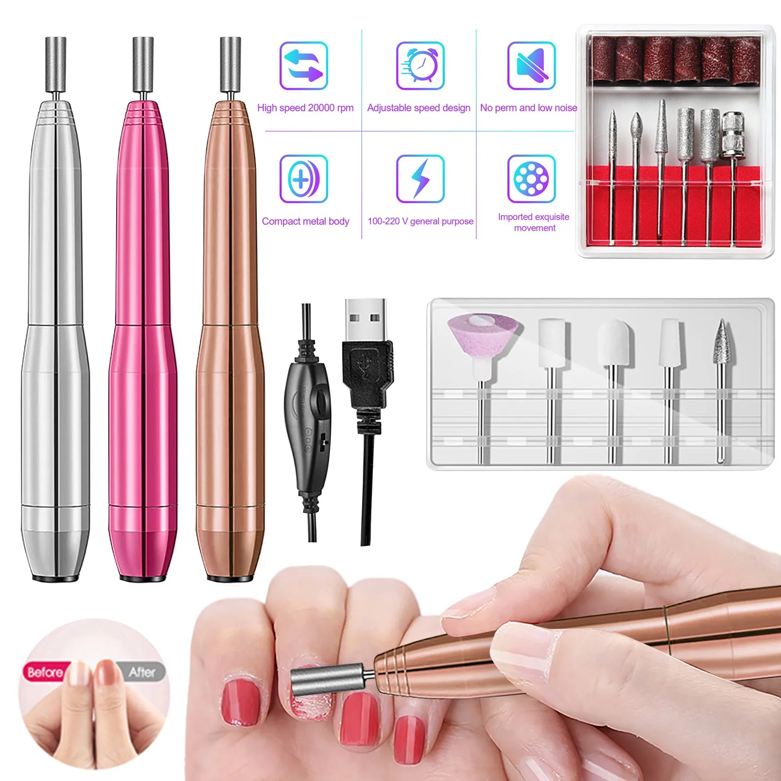 

Professional Nail Drill Machine Electric Manicure Milling Cutter Set Nail Files Drill Bits Gel Polish Remover Tools Professiona
