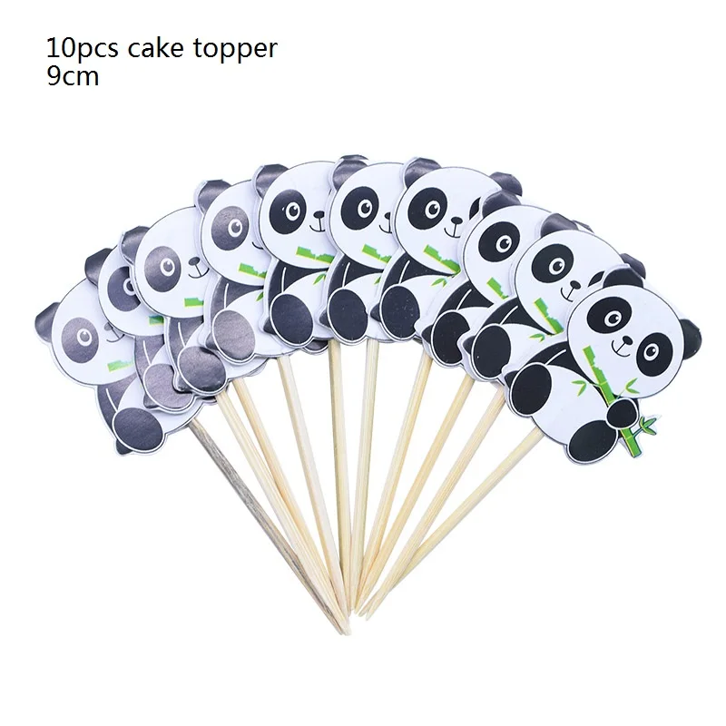 S07 10pcsCake Topper Тематическое украшение в виде панды для детского дня рождения, воздушный шар, соломенный мешок для конфет, одноразовая посуда для детского душа, вечерние принадлежности в виде панды - Цвет: S07 10pcsCake Topper