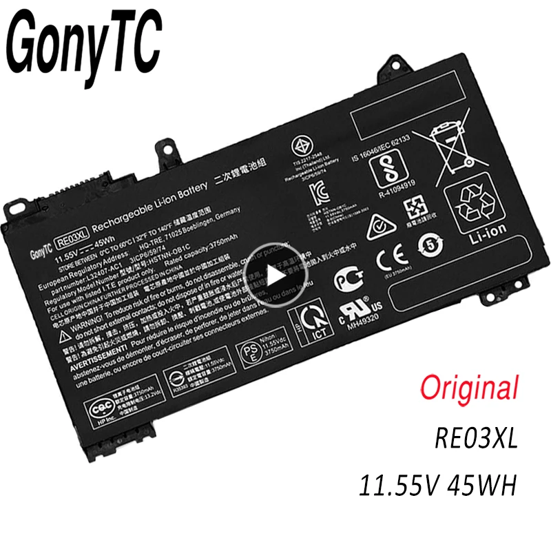

RE03XL 11,55 V 45WH ноутбук Батарея для HP ProBook 450 G6 445 G6 HSTNN-OB1C L32656-005 L32407-AC1 HSTNN-DB9A оригинал