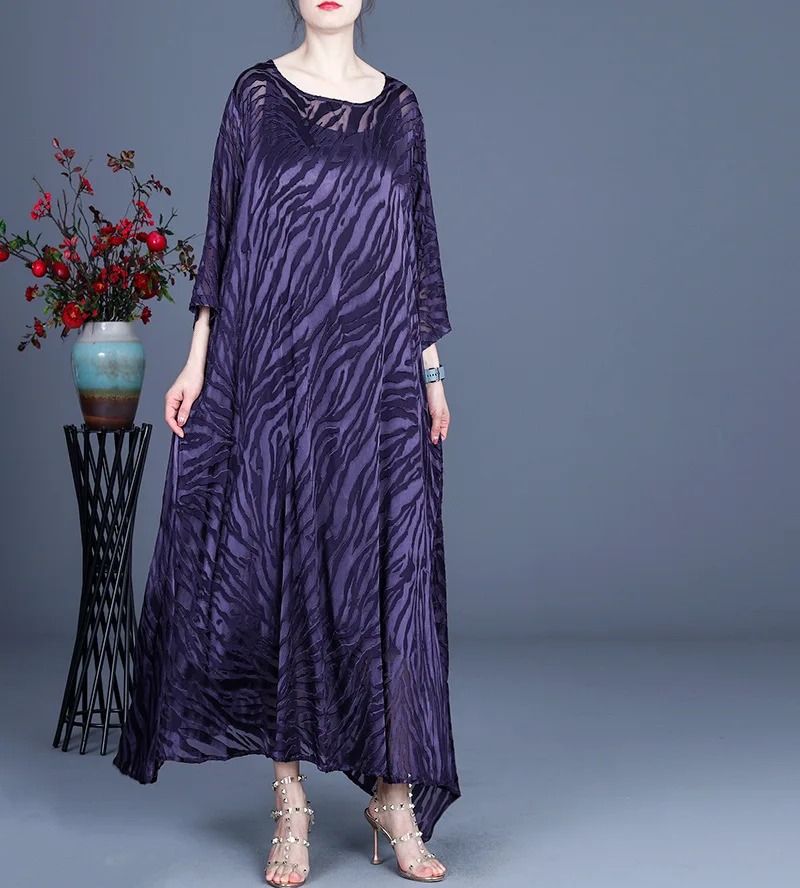 

2021 Spring New Solid Silk Irregular Slim Suspender Two Piece Set Ankle-Length O Neck Dresses for Women