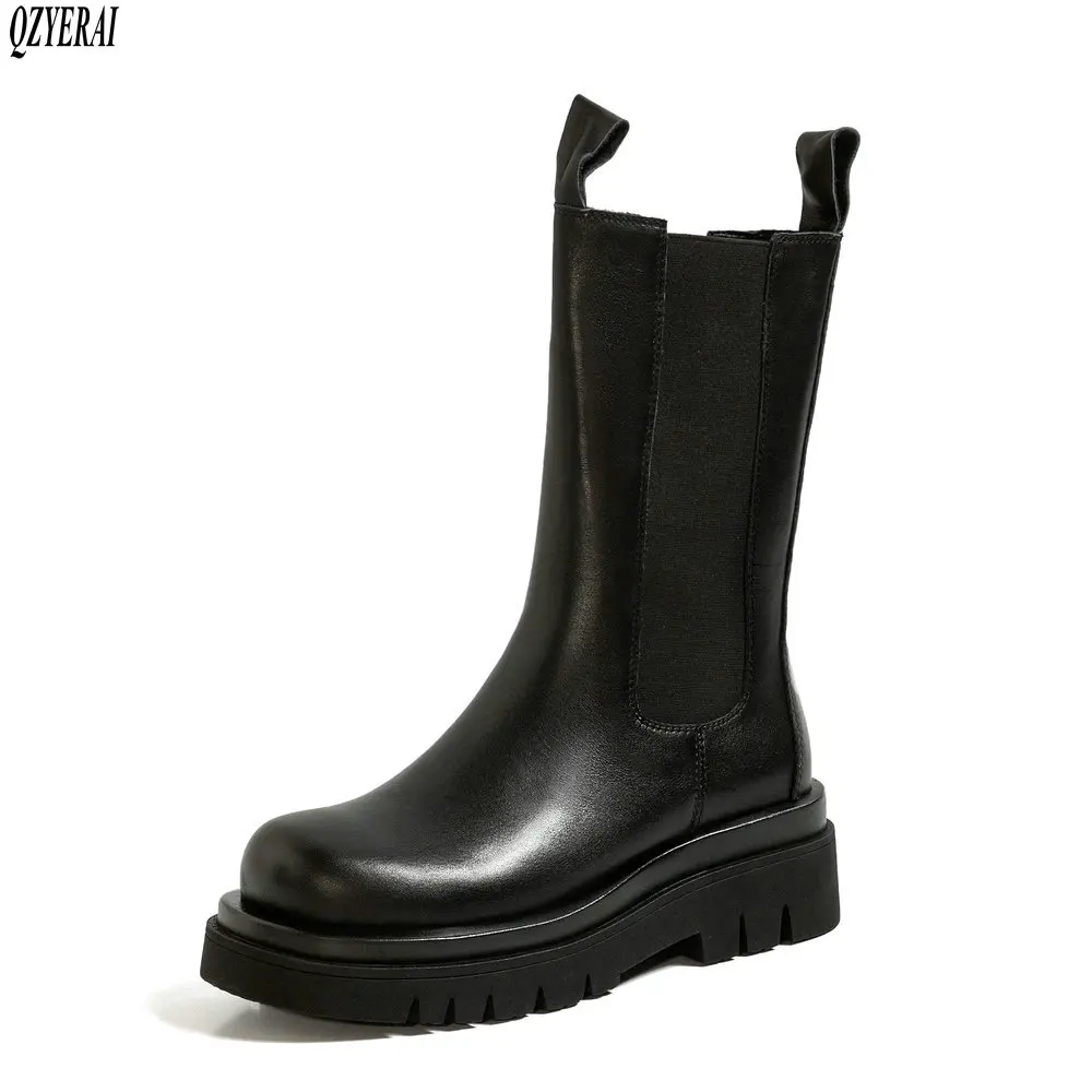 Новинка Зимние женские ботинки из натуральной кожи Ботинки в байкерском стиле