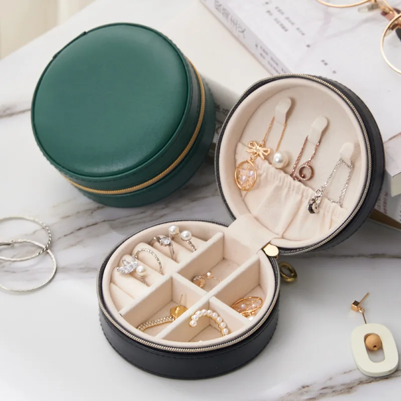 

VoltaBox 2021 New Mini Round Leather Jewelry Storage Box Earrings Ring Necklace Pearl Box Creative Travel Jewelry Box Gifts