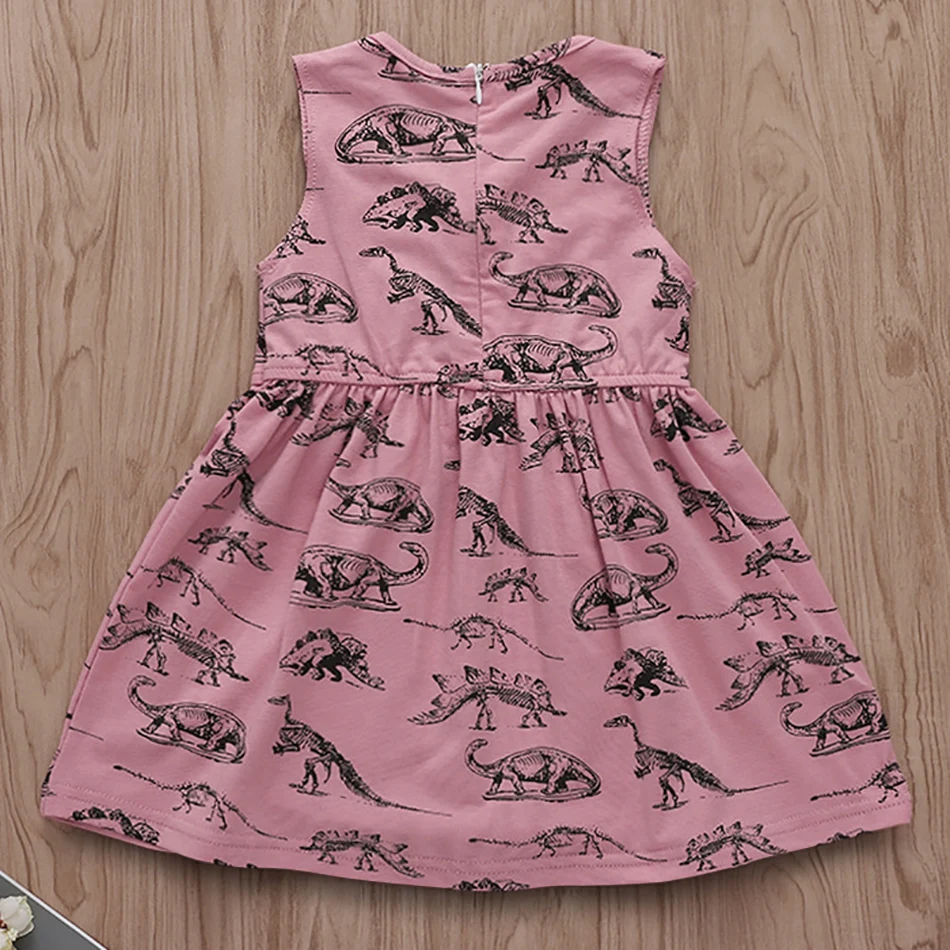 

Infant Girls Dresses For Girls 1-5 Year Children Girls Casual Clothing New Kids Sleeveless Dinosaur Print Outfit Dress