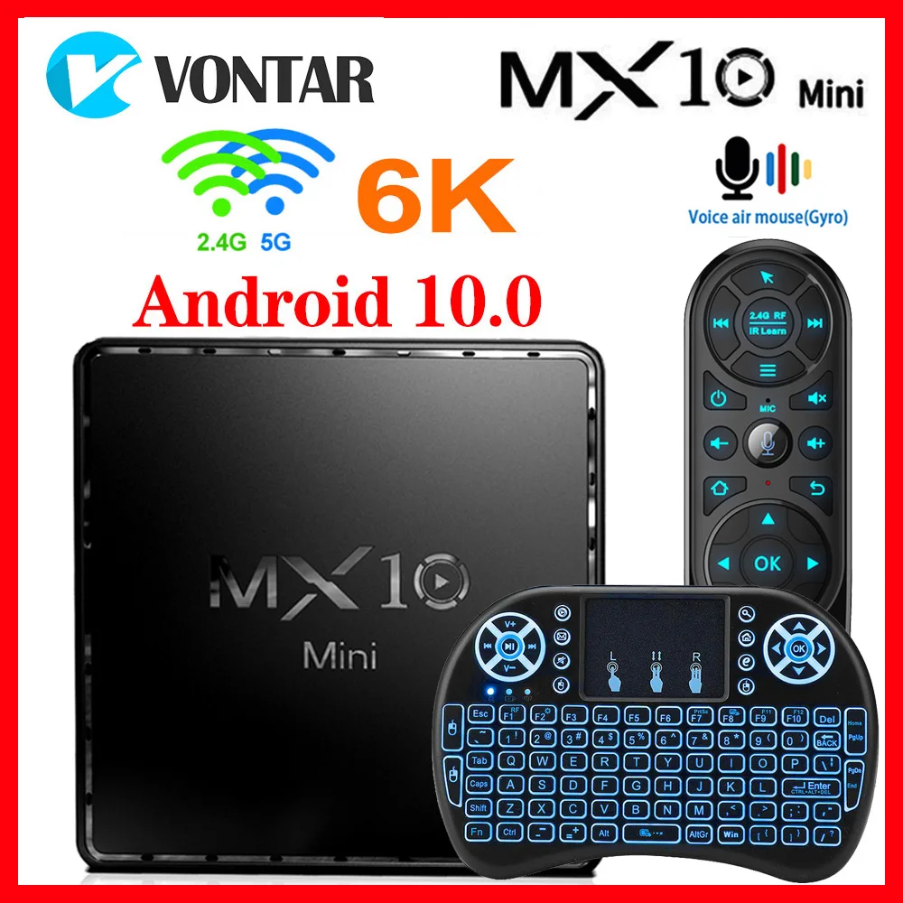 MX10 Мини ТВ приставка Android 10 Поддержка 2 4G & 5G двухъядерный процессор Wi Fi голосового