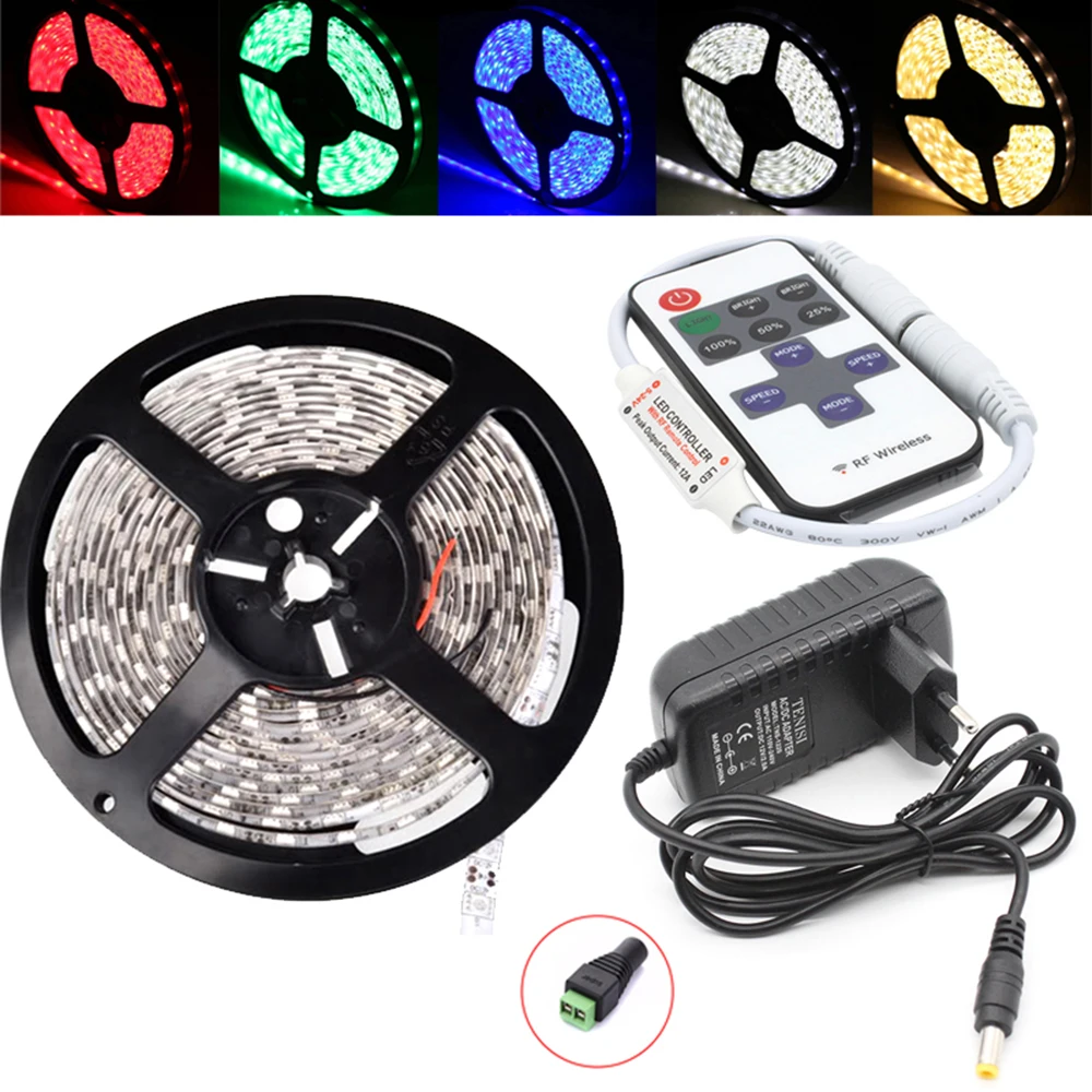 

LED Strip Light Flexible 5M SMD 2835 DC 5V Waterproof Lamp With 11Key Remote Controller+12V 3A Power Supply/DC female Jack