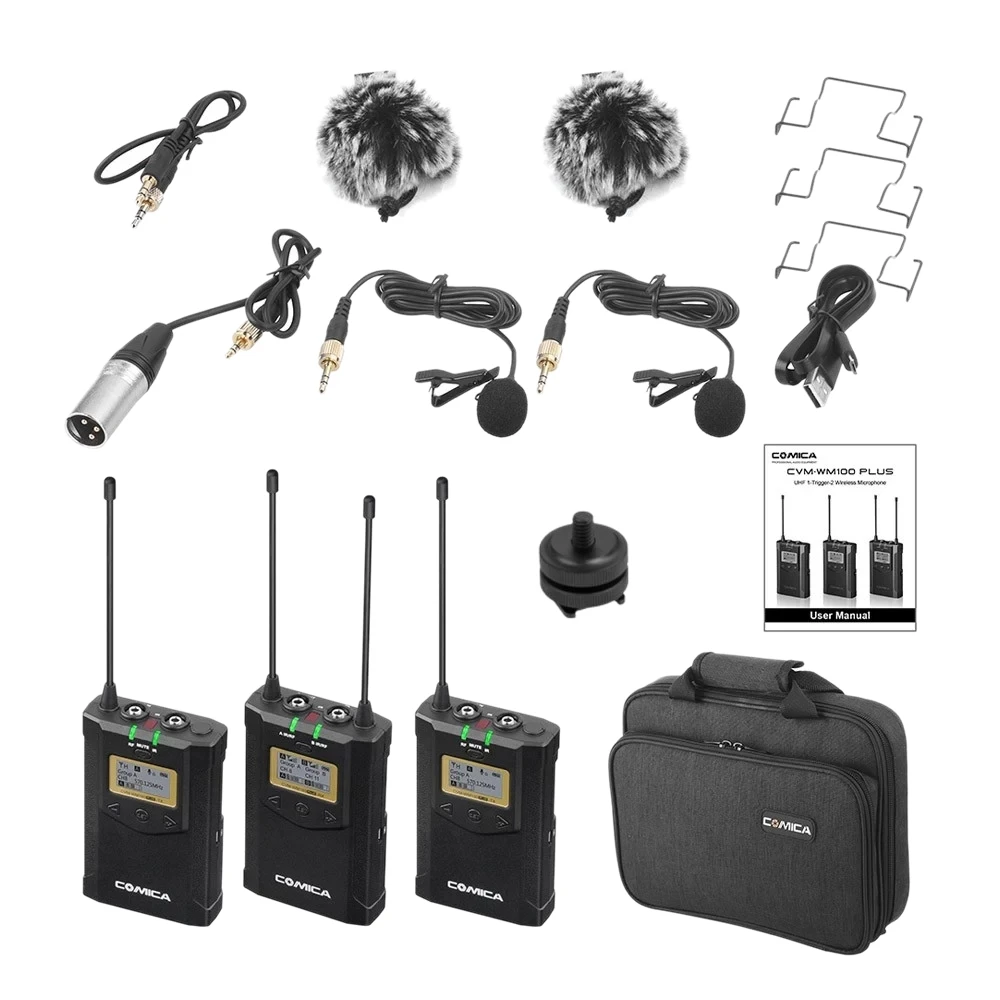 CoMica CVM-WM100 PLUS UHF 48-канальная Беспроводная двойная петличная микрофонная система