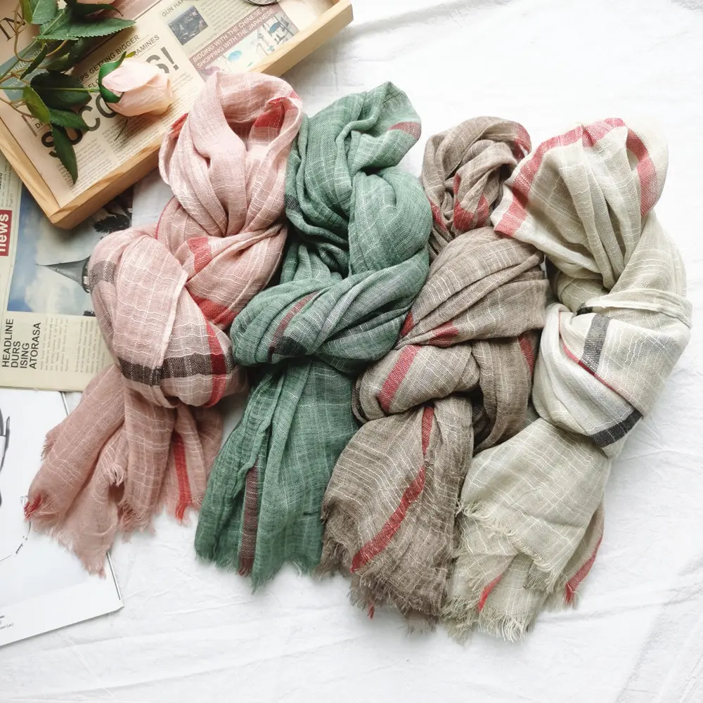 Новый Полосатый зимний шарф Классические шарфы хиджабы льняная мусульманская