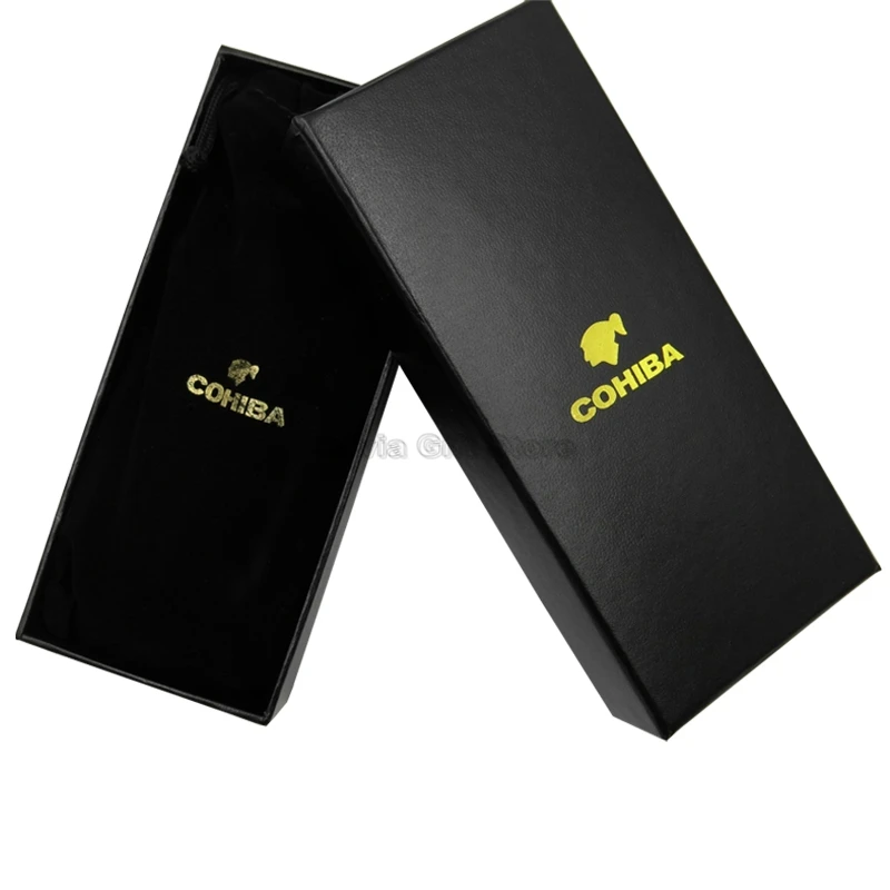 COHIBA Коричневый подлинный кожаный портсигар Дорожный Чехол портативный 2 пальца Humidor Открытый сигары набор в подарочной коробке курительный инструмент
