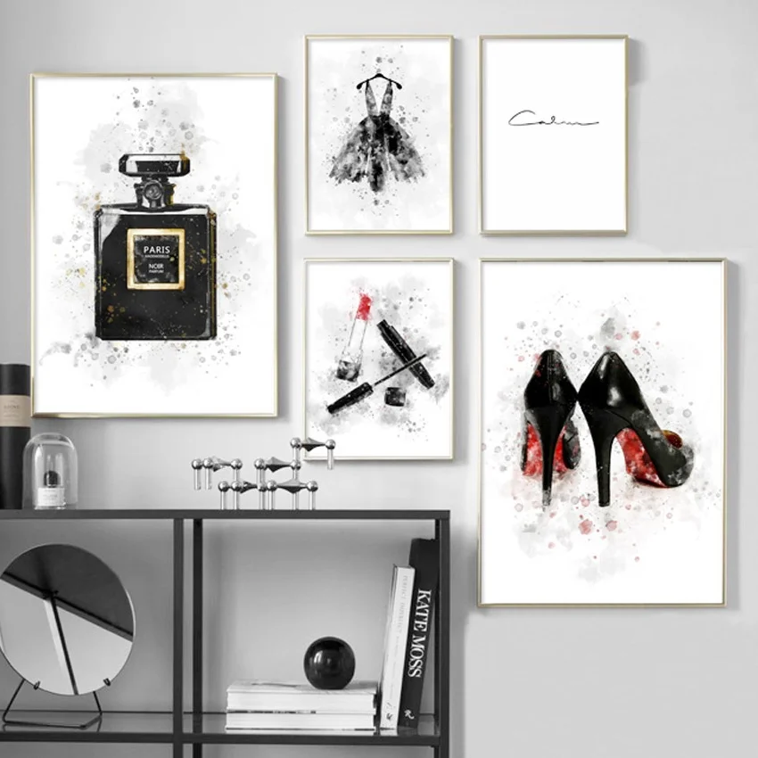 Макияж на высоком каблуке платье с помадой настенное искусство холст живопись