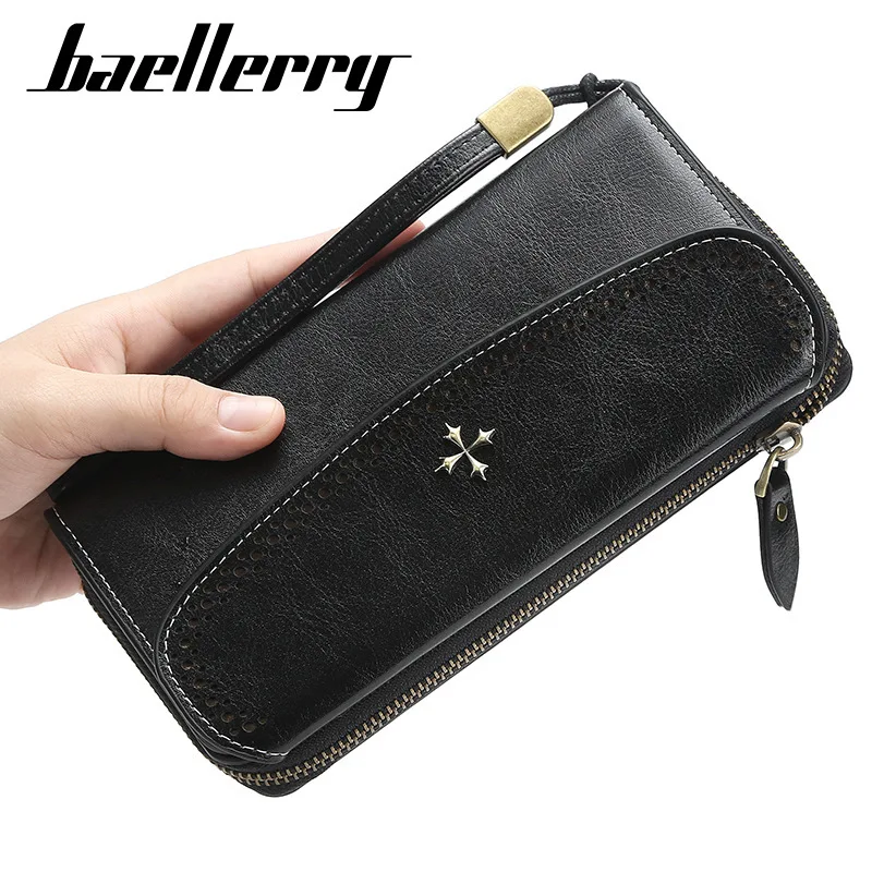 

Baellerry Wristband Long Wallet For Women Korean Vintage Oil Wax Leather Card Holder Large Capacity Zipper Ladies Clucth Purse