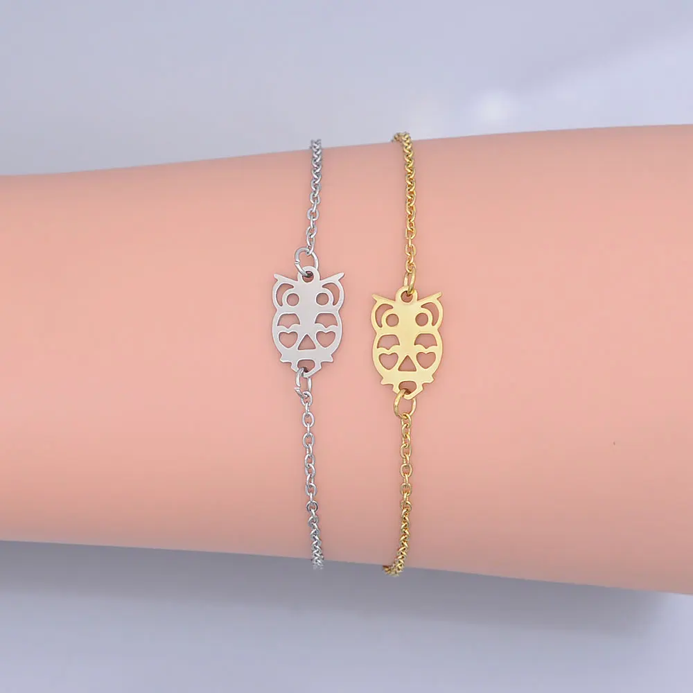 100% браслет из нержавеющей стали изящный Мудрый Сова очаровательный для женщин