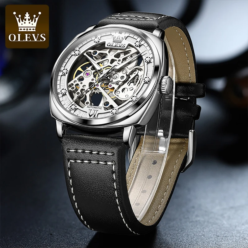 

OLEVS Fashion Men's Luxury Silver Hollow Automatic Mechanical Watch Full Gold Dial Luminous Pointer Waterproof Watch Men 6651