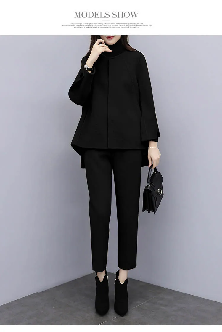 

Autumn Winter Female Fashion Casual Set Womens Woolen Jacket Coat Set With Ankle Pants Laides Wool Coat Trouser