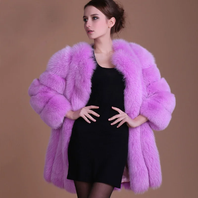 Winter luxury fake fox shirt long pink blue sweater women's simulation coat fur | Женская одежда