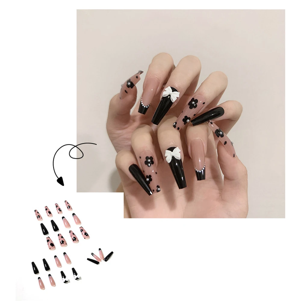 

24Pcs/set French Fake Nails With Designs Reusable Stick On Nails Press On Full Cover Long False Nail Set Full for Nail Extension