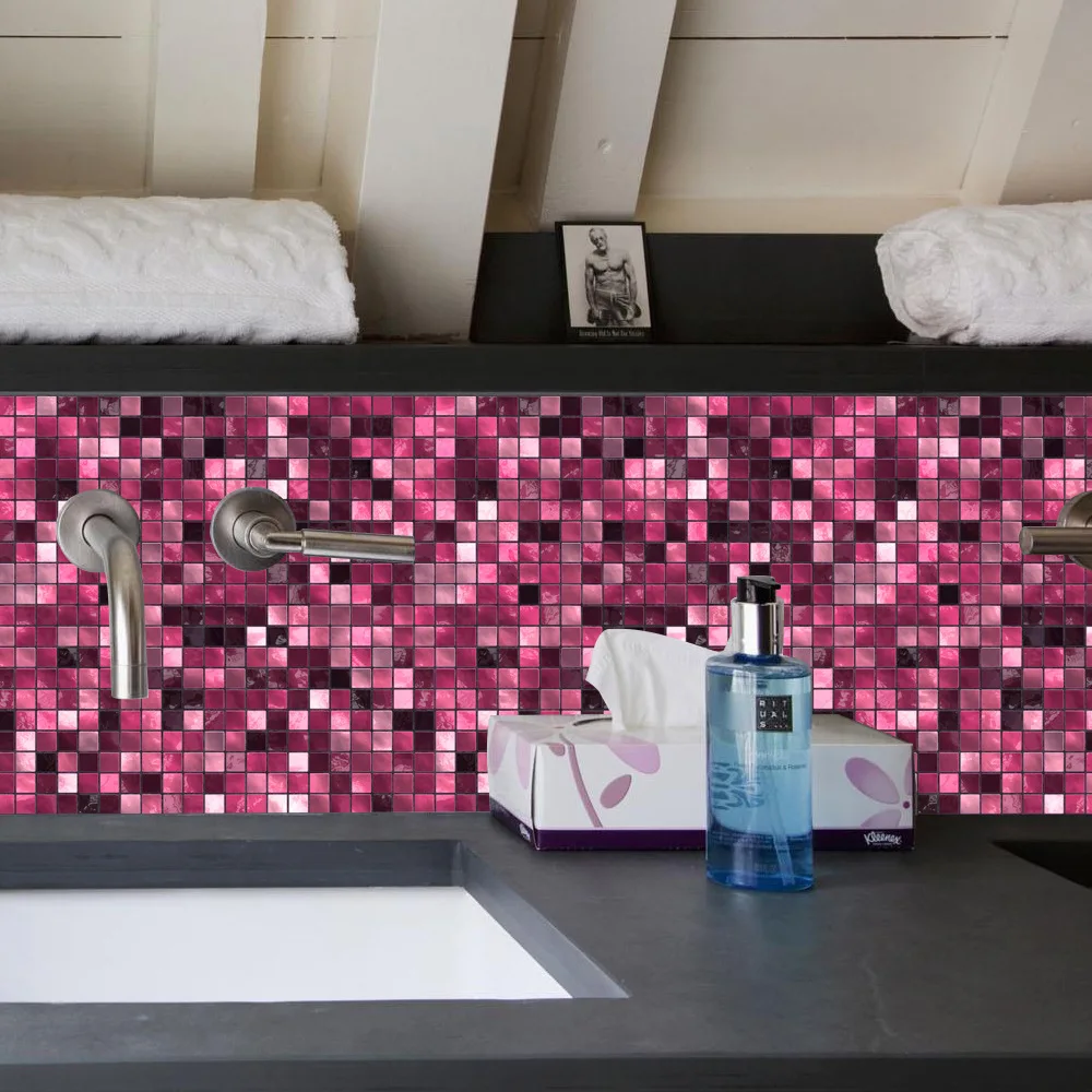 

24pcs/set Metal Texture Mosaic Lattice Tile Stickers Self-adhesive Iron Home Decoration Wall Stickers Kitchen Oil-proof Stickers