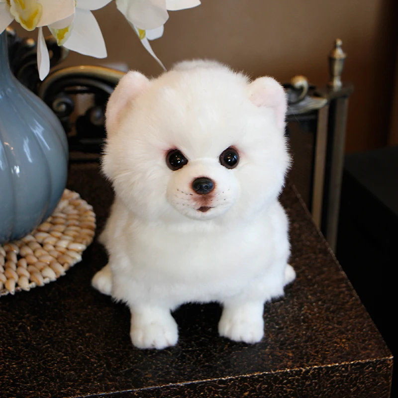 

Plush Pomeranian Dog Doll Simulation Dog Stuffed Animal Toys Super Realistic Dog Toy For Pet Lovers Luxury Home Decor Snow White