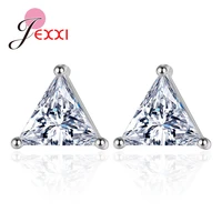 hot recommend jewelry for women girls 925 sterling silver equilateral triangle cut clear zircon stud earrings for party