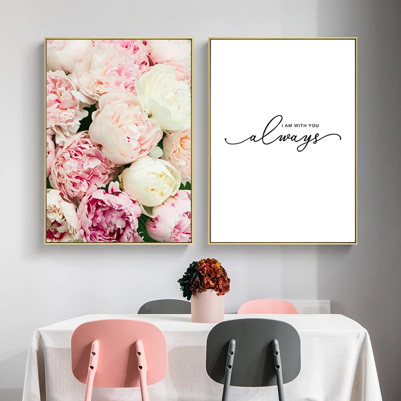 Постер на холсте с изображением цветов в скандинавском стиле розовым пионом