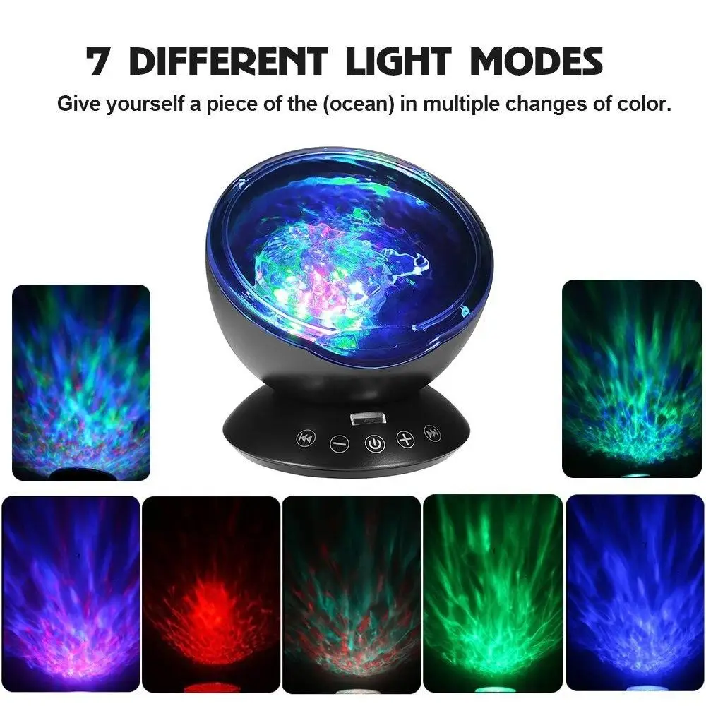 

7 Colors LED Night Light Sky Remote Control Ocean Wave Projector with Mini Music Baby Kids Sleeping Night Light