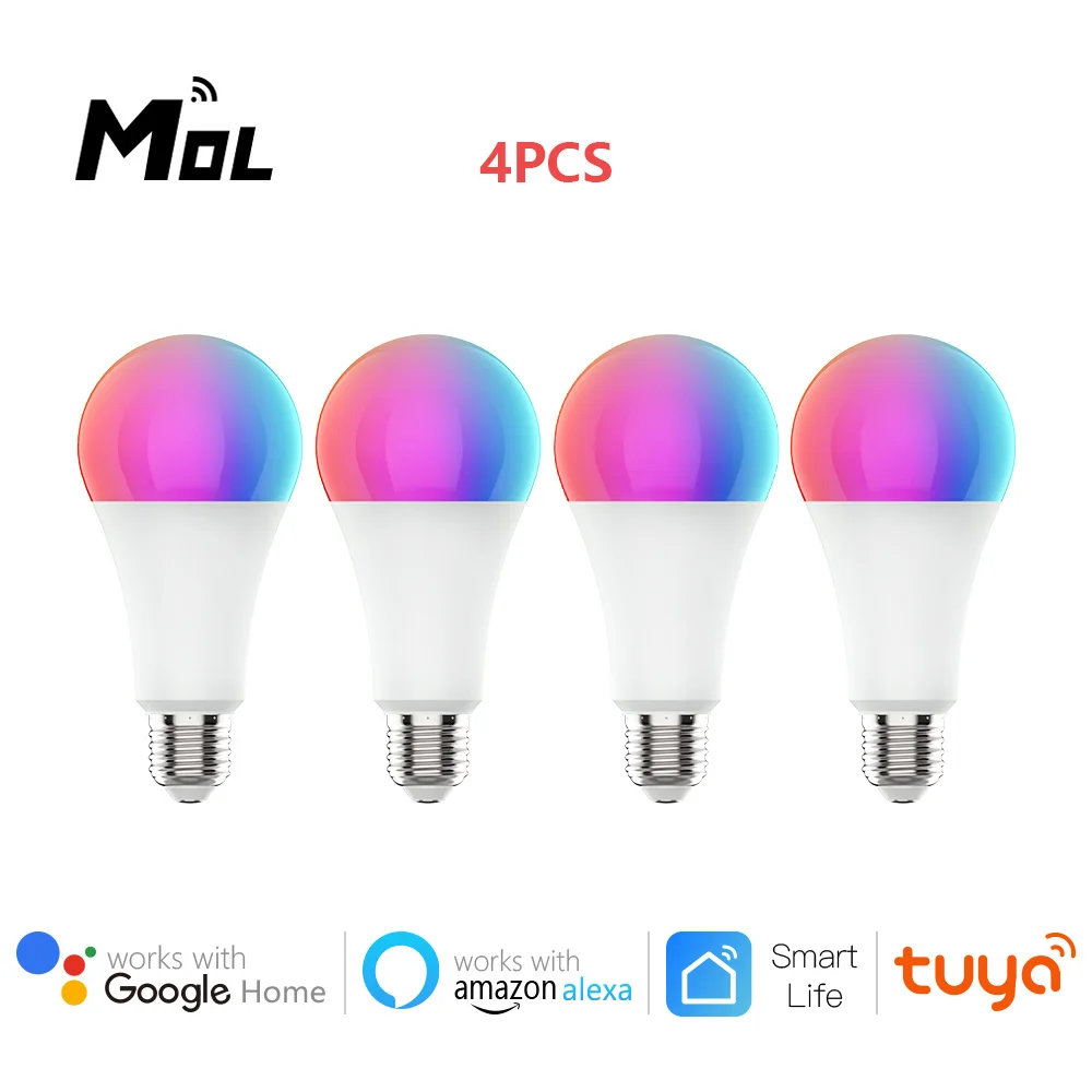 

Tuya 4 шт умный светильник лампа Wi-Fi лампы 12 Вт Цвет изменение цветная (RGB) Светодиодная лампа E27 100-220 приложение пульт дистанционного управлени...