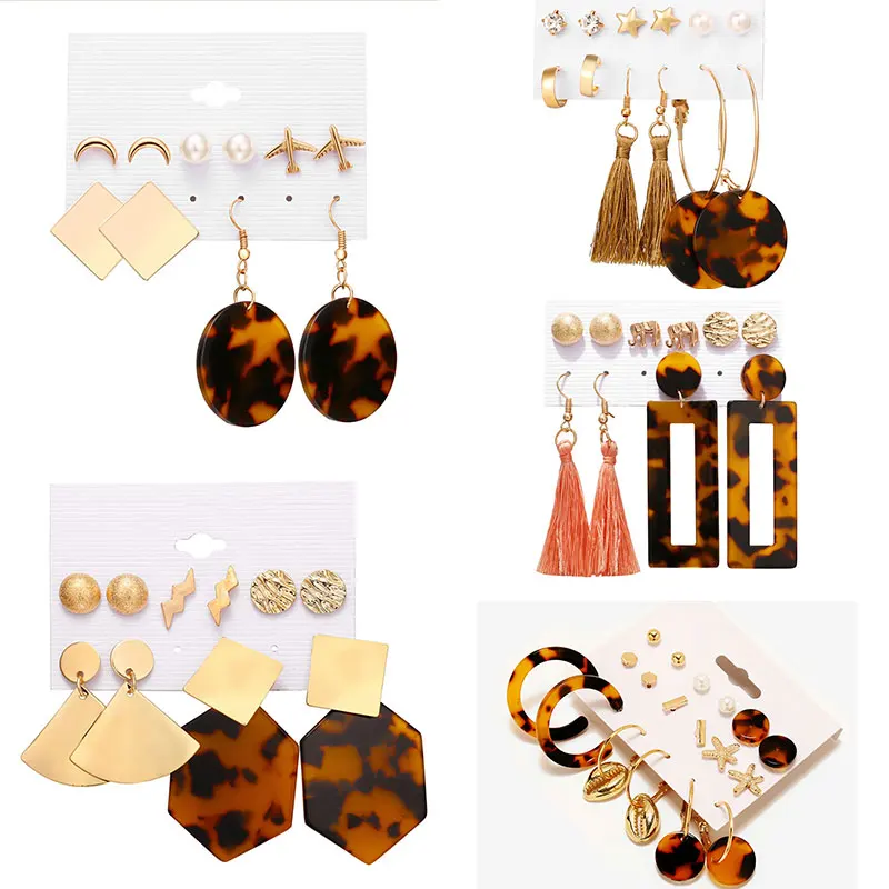Women Tassel Acrylic Bohemian Big Geometric Drop Earrings Set 2019 Fashion Leopard Pearl Statement Jewelry For | Украшения и