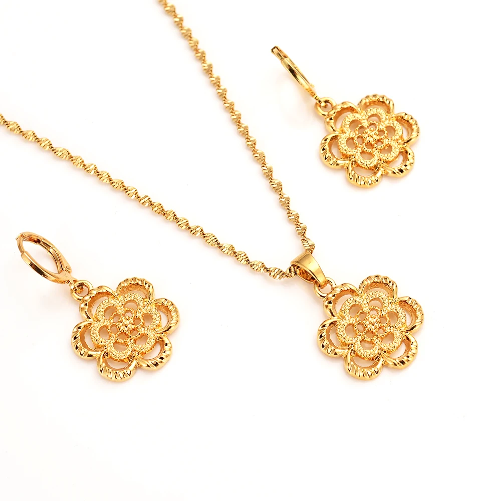 

Bangrui Flower Jewelry sets Gold Color Bridal Wedding sets Necklace Earrings Ethiopian/Africa/Arabia Items women girls gift