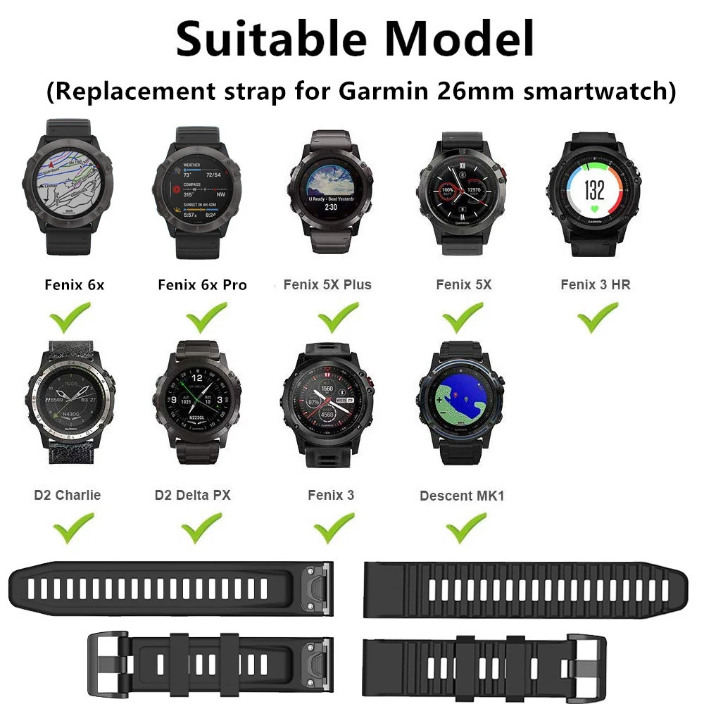 

26MM Silicone Replacement Belt Wrist Band Watch Strap with tool set for Garmin