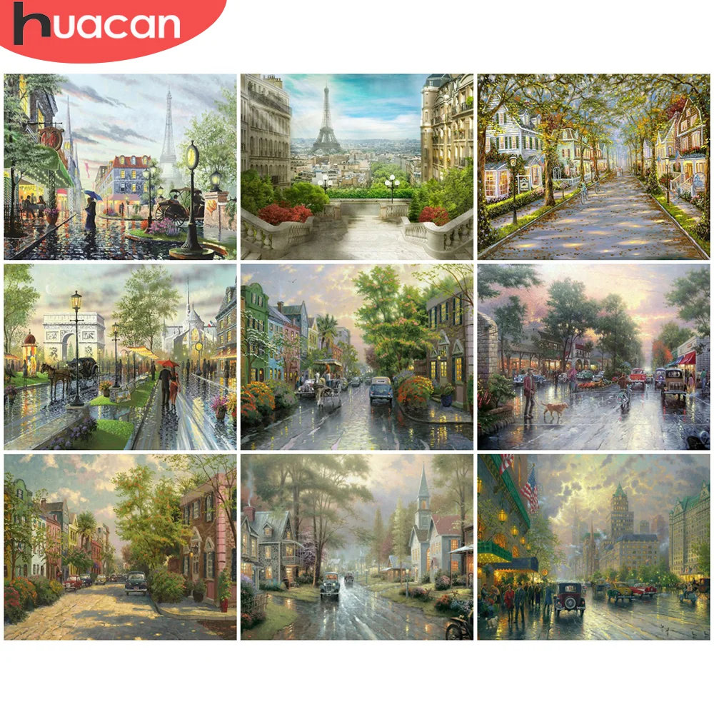 

HUACAN DIY Picture By Numbers City Scenery Wall Art Unique Gift HandPainted Painting By Number Tree For Living Room
