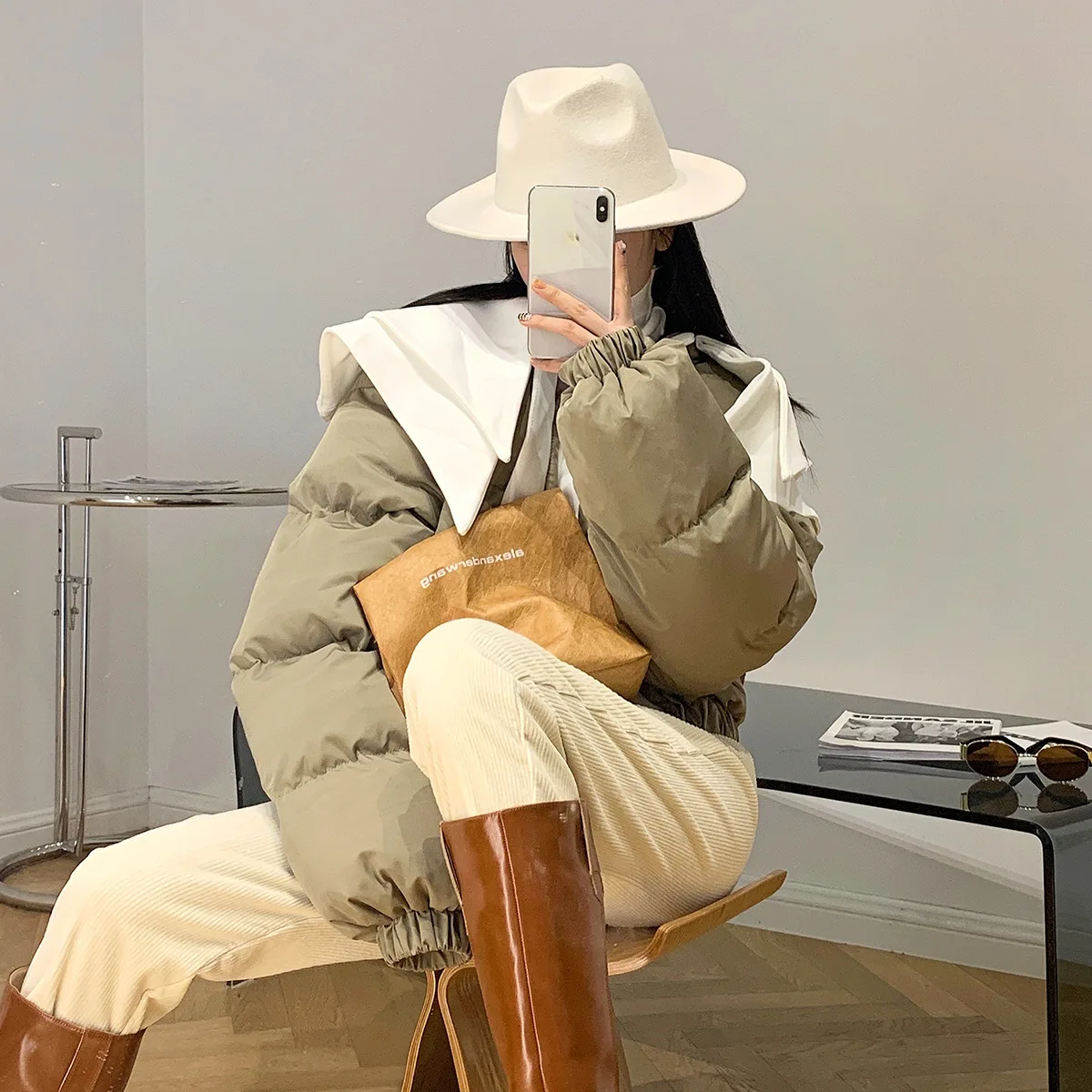 

Женское Свободное пальто из хлопка, офисный однобортный Кардиган с длинным рукавом и воротником-комбинацией, пальто из пуха