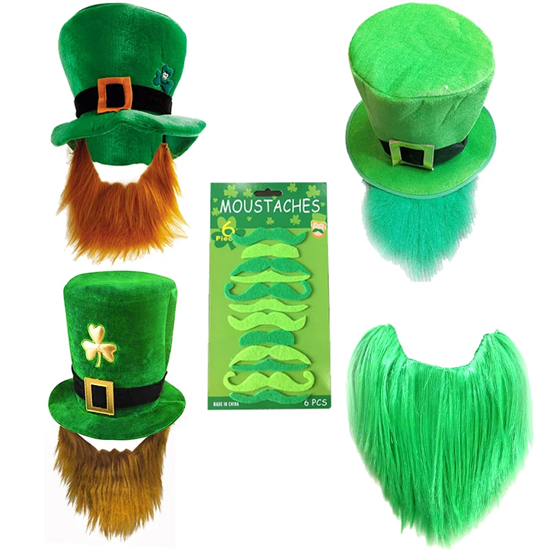 

St. Patrick's Day Irish Party Green Beard Five-piece Shamrock Patterned Hat Lucky Costume Props Mardi Gras Celebration