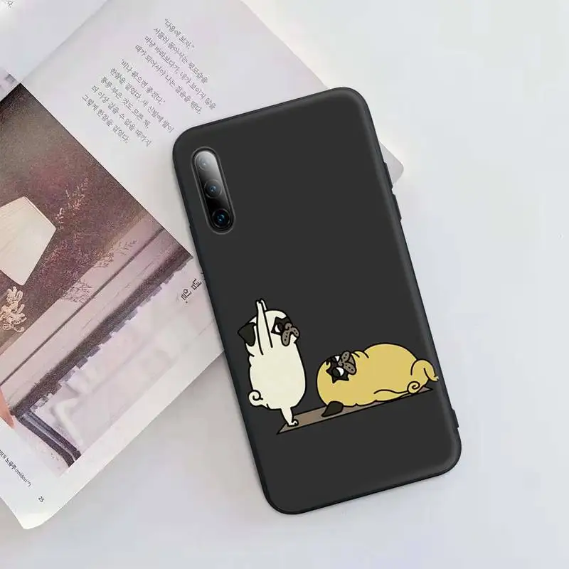 

Popolar Funny Yoga Pug Dog Black Silicone Mobile Phone Case Cover For Redmi Note 6 8 9 Pro Max 9s 8t 7 5A 5 4 4x
