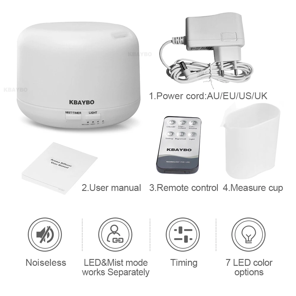 

KBAYBO Remote Control Ultrasonic Air Aroma Humidifier 7 Color LED Lights Electric Aromatherapy Essential Oil Aroma Diffuser