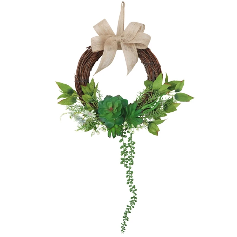 

Искусственный венок с зелеными листьями и суккулентами, весенний венок для входной двери, стены, окна, свадьбы, вечеринки, фермерский Декор ...