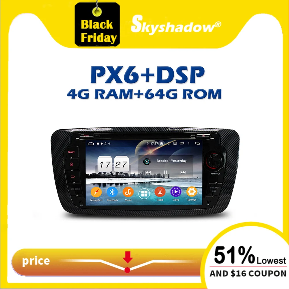 Автомобильный DVD плеер PX6 DSP IPS Android 10 4 Гб + 64 ПЗУ GPS карта RDS радио Wi Fi Bluetooth 5 0 для SEAT