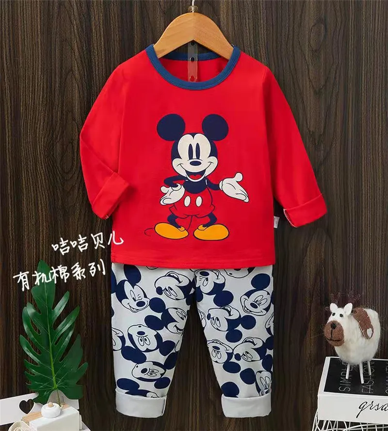 Disney Kids Sleepwear Cartoon Mickey Mouse Fall Clothes Girl Snow White Pajamas Set Baby Boys Long Sleeves Costumes Autumn 1-10Y